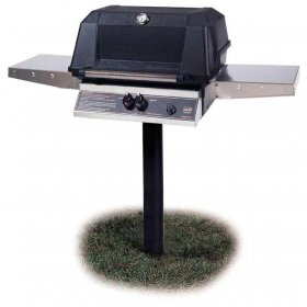 MHP WNK4DD Natural Gas Grill With Stainless Steel Shelves And SearMagic Grids On In-Ground Post New