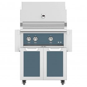 Hestan 30-Inch Natural Gas Grill W/ All Infrared Burners & Rotisserie On Double Door Tower Cart - Pacific Fog - GSBR30-NG-GG New