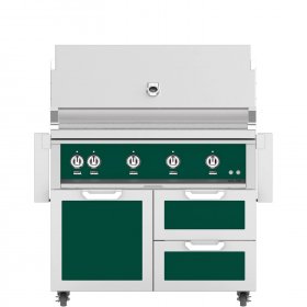Hestan 42-Inch Natural Gas Grill W/ Rotisserie On Double Drawer & Door Tower Cart - Grove - GABR42-NG-GR New