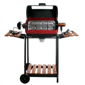 Americana by Meco 1500 Watt Electric Grill With Rotisserie, Easy View Window And Fold Down Side Tables - 9329U8.181 New