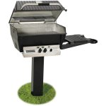 Broilmaster H3 Deluxe Natural Gas Grill On Black In-Ground Post With Black Drop Down Side Shelf New