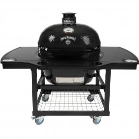 Primo Jack Daniels Edition Oval XL 400 Ceramic Kamado Grill On Steel Cart With 1-Piece Island Side Shelves, Cup Holders, and Stainless Steel Grates - PGCXLHJ (2021) New