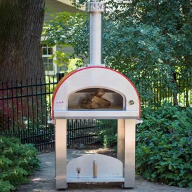 Bella Grande 32-Inch Outdoor Wood-Fired Pizza Oven On Cart - Red - BEGS32R New