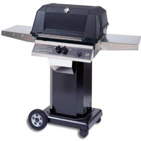 MHP WNK4DD Propane Gas Grill With Stainless Steel Shelves And SearMagic Grids On Black Cart New