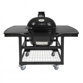 Primo Oval Large 300 Ceramic Kamado Grill On Steel Cart With 1-Piece Island Side Shelves, Cup Holders, And Stainless Steel Grates - PGCLGH (2021) New