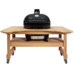 Primo Oval XL 400 Ceramic Kamado Grill On Curved Cypress Table With Stainless Steel Grates - PGCXLH (2021) New