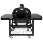 Primo Oval XL 400 Ceramic Kamado Grill On Steel Cart With 1-Piece Island Side Shelves, Cup Holders, And Stainless Steel Grates - PGCXLH (2021) New