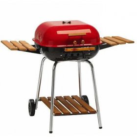 Americana by Meco Charcoal Grill With Wood Side Trays - Red - 4105 New