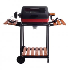 Americana by Meco 1500 Watt Electric Grill With Rotisserie, Easy View Window And Fold Down Side Tables - 9329U8.181 New