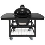 Primo Oval Large 300 Ceramic Kamado Grill On Steel Cart With 2-Piece Island Side Shelves And Stainless Steel Grates - PGCLGH (2021) New
