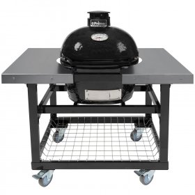 Primo Oval Junior 200 Ceramic Kamado Grill On Steel Cart With Side Tables And Stainless Steel Grates - PGCJRH (2021) New