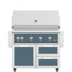 Hestan 42-Inch Propane Gas Grill W/ Rotisserie On Double Drawer & Door Tower Cart - Pacific Fog - GABR42-LP-GG New