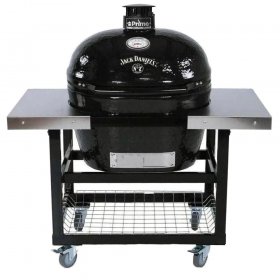 Primo Jack Daniels Edition Oval XL 400 Ceramic Kamado Grill On Steel Cart With Stainless Steel Side Tables And Grates - PGCXLHJ (2021) New