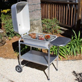Portable Kitchen Cast Aluminum Charcoal Grill & Smoker - Classic Silver New