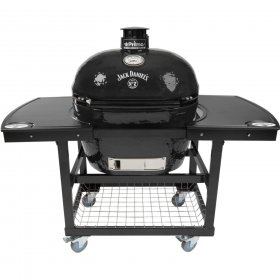 Primo Jack Daniels Edition Oval XL 400 Ceramic Kamado Grill On Steel Cart With 2-Piece Island Side Shelves And Stainless Steel Grates - PGCXLHJ (2021) New
