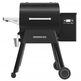 Traeger Ironwood 650 Wi-Fi Controlled Wood Pellet Grill W/ WiFIRE, Pellet Sensor, Front Shelf & Grill Cover - TFB65BLF + BAC362 + BAC505 New
