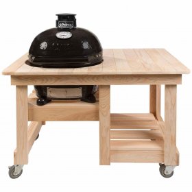 Primo Oval Junior 200 Ceramic Kamado Grill On Countertop Cypress Table With Stainless Steel Grates - PGCJRH (2021) New